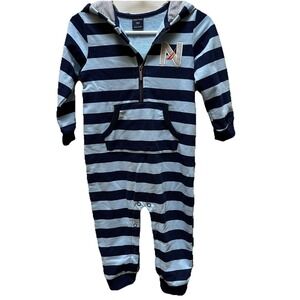 NWT Nautica Baby Striped Hooded One-Piece Coverall Jumpsuit Sleeper 18months